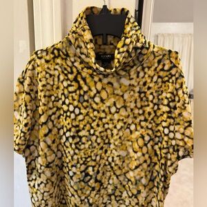 Alfani Yellow and Black Animal-Print Velvet Short-Sleeve Turtleneck